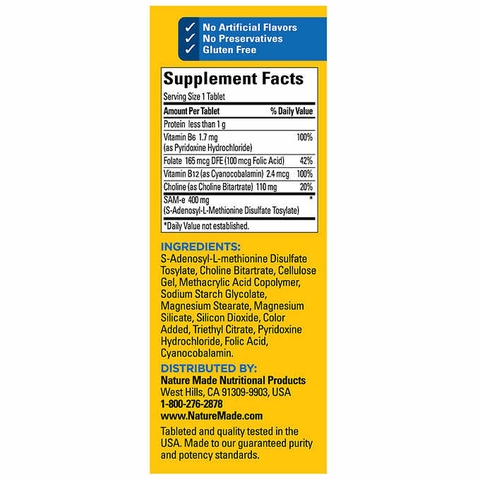 Giảm stress, hỗ trợ khớp Nature Made SAM-e Advanced 400 mg, 60 viên
