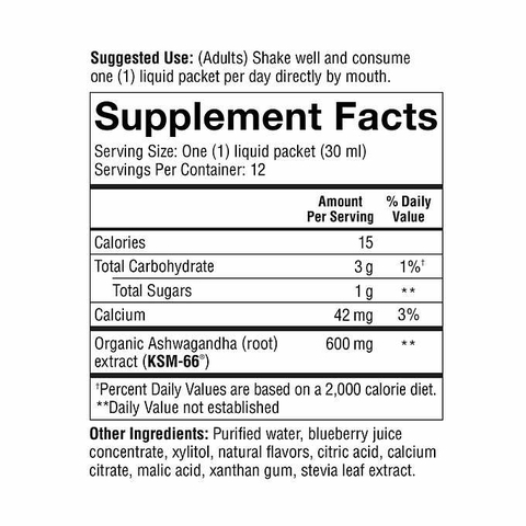 Hỗ trợ giảm stress và tăng sức đề khánh youtheory Ashwagandha 500 mg, hương vị Việt quất,  30 gói
