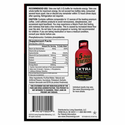 Nước tăng lực vị quả mọng 5-hour Energy Shot, Extra Strength, Berry, 1.93 fl. oz, 24 chai