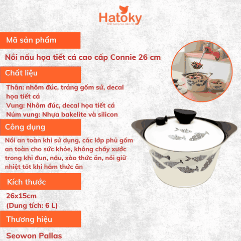 Nồi nấu họa tiết cá cao cấp connie 26 cm