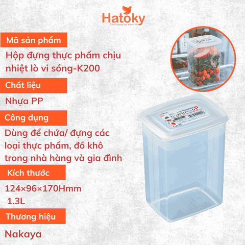Hộp nhựa đựng thực phẩm nắp dẻo, dáng cao 1,3L NAKAYA