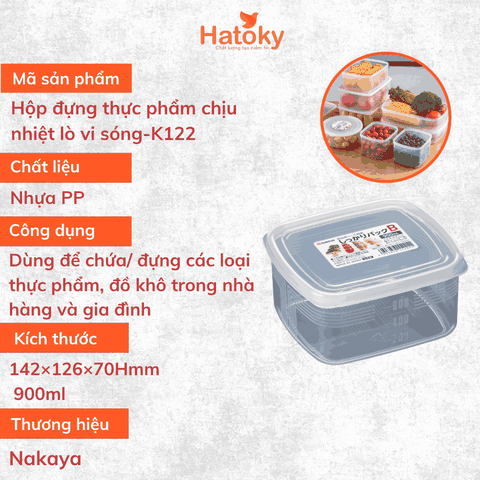 Hộp đựng thực phẩm vuông Nakaya Pack B 900ml