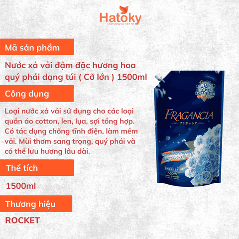 Nước Xả Vải Đậm Đặc Rocket 1.5L - Lưu Hương Bền Lâu & Kháng Khuẩn Vượt Trội