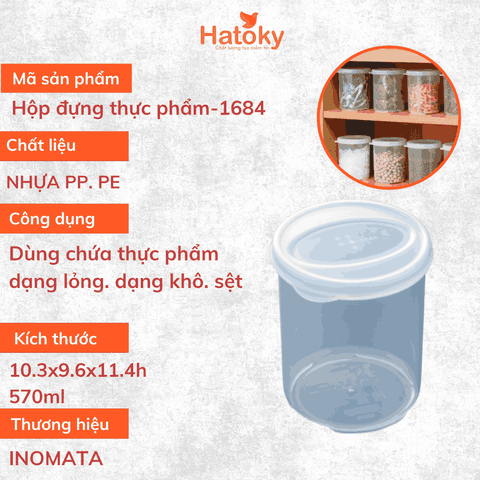 Hộp nhựa Inomata dáng cao tròn 570ml