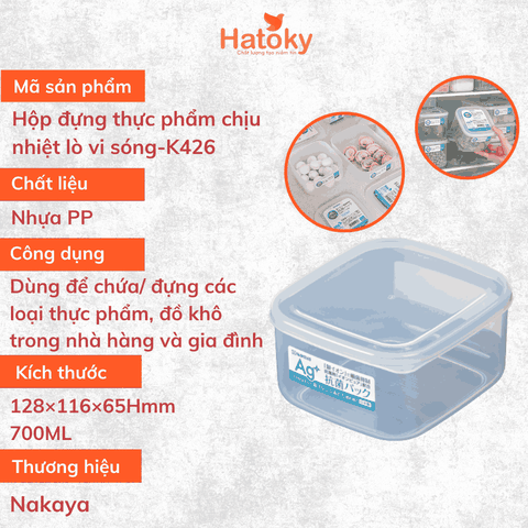 Hộp nhựa nắp dẻo kháng khuẩn Nakaya K426 700ml