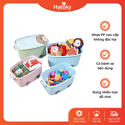 Thùng đựng đồ chơi cho bé có bánh xe 621 - màu xanh