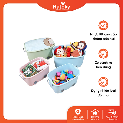 Thùng đựng đồ chơi cho bé có bánh xe 622 - màu xanh