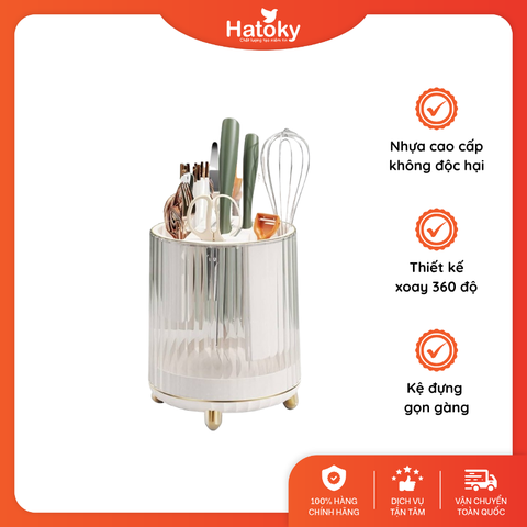 Kệ để dao muỗng đũa nhà bếp xoay 360 - Màu Trắng