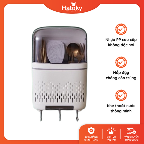 Hộp đựng đũa thìa có nắp đậy chống côn trùng - Trắng