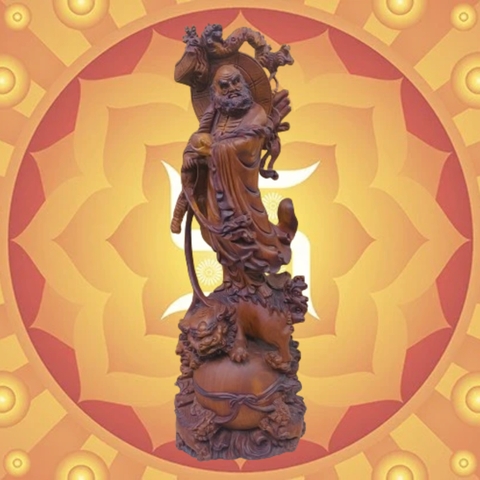 Đạt Ma Sư Tổ thuần Nghê gỗ Hương nguyên khối 60cm