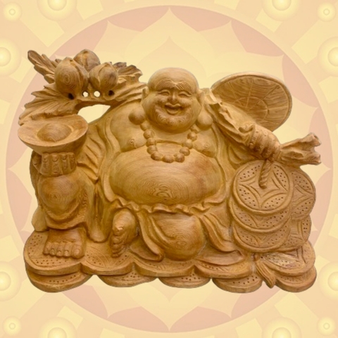 Di Lặc Tài Lộc đục tay gỗ Ngọc Am lên tuyết 40cm