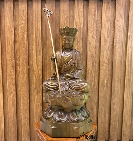 Bồ Tát Địa Tạng 40cm gỗ Bách Xanh nguyên khối