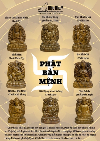 Tượng Phật Bản Mệnh (để theo tuổi) 2 mặt gỗ Bách Xanh