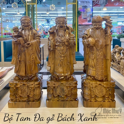 Bộ Tạm Đa Phúc - Lộc - Thọ gỗ Bách Xanh rừng thơm 30cm