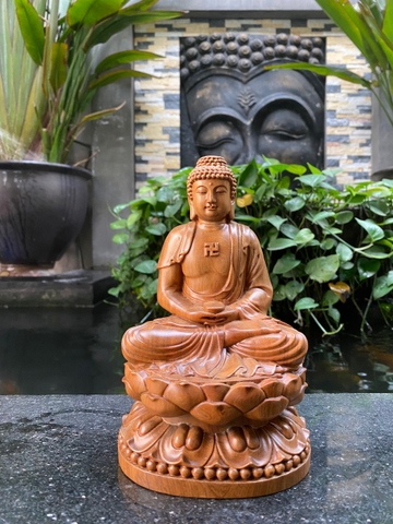 Đức Phật Adida gỗ Bách Xanh nguyên khối 20cm