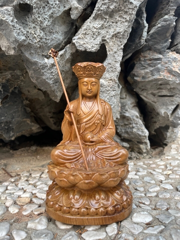 Địa Tạng Vương Bồ Tát gỗ Bách Xanh 15cm (loại A)