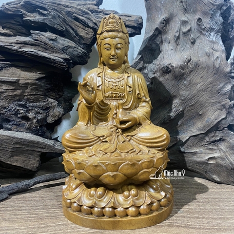 Phật Bà Quan Âm gỗ Bách Xanh 15cm (loại A)