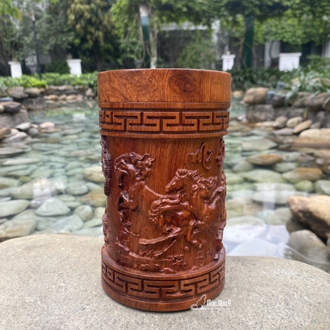 Hộp chè trạm khắc Mã Đáo Thành Công gỗ hương