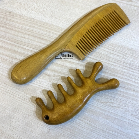 Set 2 lược chải tóc và massage gỗ Bách Xanh