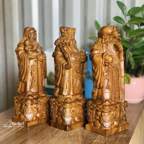 Bộ Tam Đa (Phúc-Lộc-Thọ) gỗ Bách Xanh 30cm