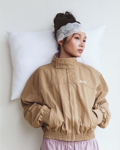 Plaid Collar Parachute Jacket - Camel