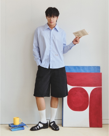 Striped Long-sleeve Shirt - Sky Blue