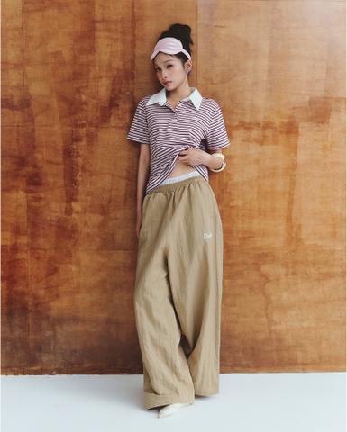 Cropped Striped Polo - Rose-wood