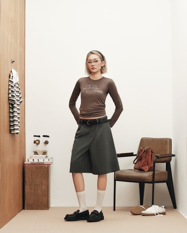 Striped Relaxed Shorts - Charcoal
