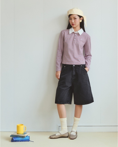 Cropped Long-sleeve Polo - Rose-wood