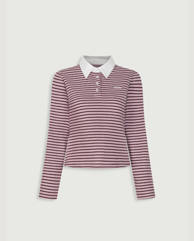 Cropped Long-sleeve Polo - Rose-wood