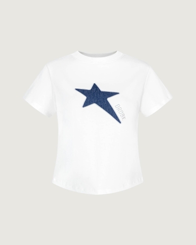 Glittered Star-Patch Baby Tee - Off-white