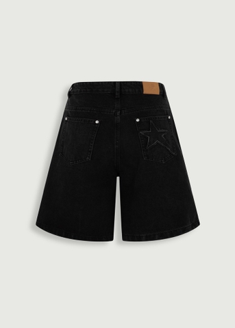 Star-Patch Denim Jorts - Black
