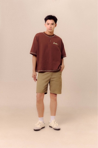 Contrast-stitched Henley Tee - Chocomint