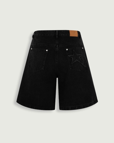 Star-Patch Denim Jorts - Black