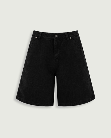 Star-Patch Denim Jorts - Black