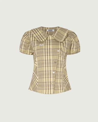 Plaid Puff-Sleeve Blouse - Butter