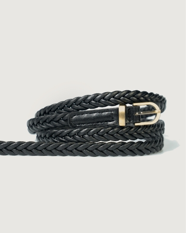 Slim Braided Buckle Belt - Black