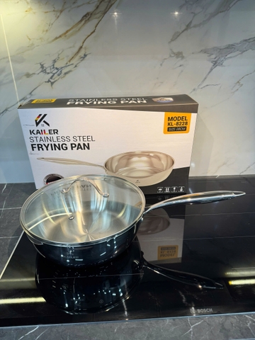 Chảo xào inox kailer công nghệ nano nhiệt lạnh 28cm có vung; KL-8228