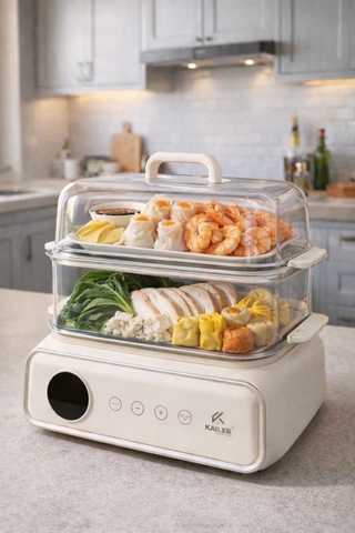 Nồi lẩu,hấp điện đa năng 2 tầng kailer model KL-H18