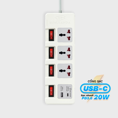Ổ cắm điện Honjianda Mã 04/05/06 tích hợp sạc nhanh USB-C PD3.0 20W