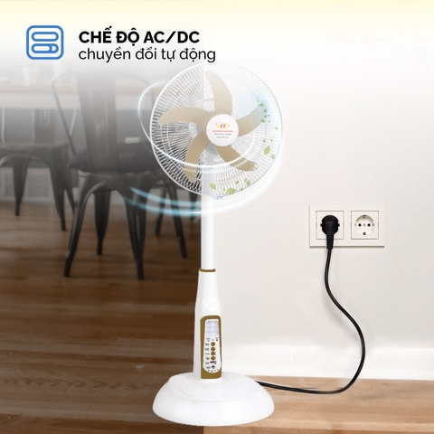 Quạt sạc tích điện AC/DC 16 inch Honjianda FL-601 - có remote điều khiển, đèn LED hỗ trợ cúp điện