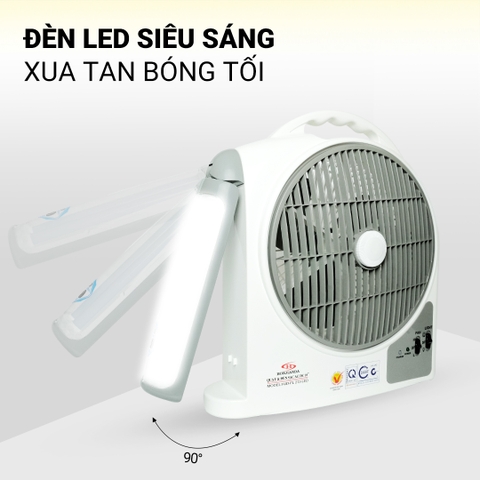 Quạt sạc tích điện 10 inch dạng hộp Honjianda HJD FL213 - có tích hợp đèn LED hỗ trợ cúp điện