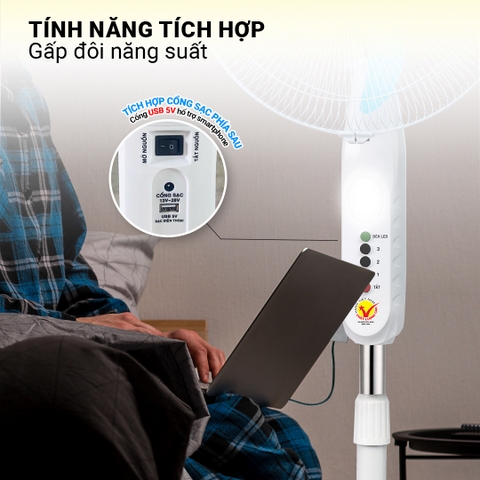 Quạt sạc năng lượng mặt trời AC/DC Honjianda FL3816/3616 - có kèm tấm năng lượng mặt trời