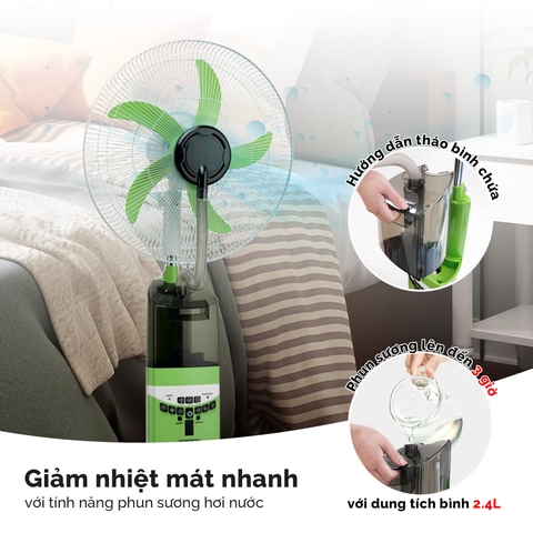 Quạt sạc tích điện hơi nước Honjianda 918PS - chế độ gió tự nhiên, lồng quạt 18 inch, có bánh xe di chuyển tiện lợi