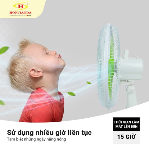 Quạt sạc tích điện 16 inch Honjianda FL316 - 2 chế độ AC/DC, tích hợp đèn LED hỗ trợ cúp điện