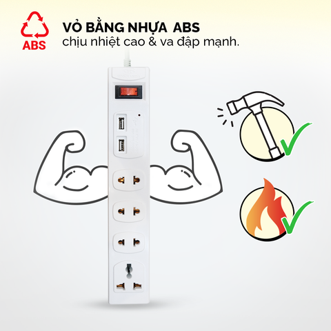 Ổ cắm điện Honjianda Mã 01 - tích hợp cổng sạc USB đa năng, dây dài 3m