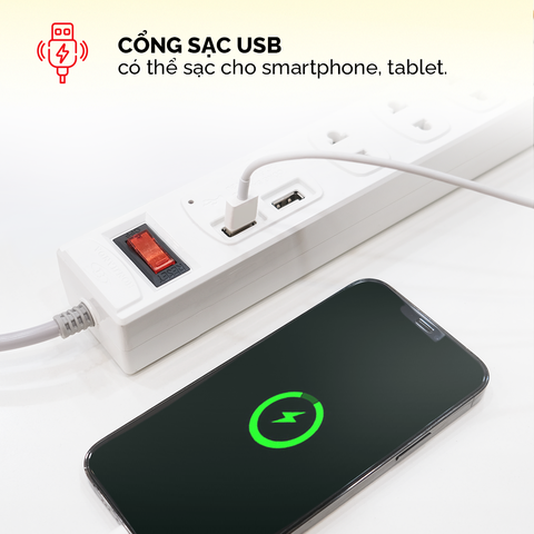 Ổ cắm điện Honjianda Mã 01 - tích hợp cổng sạc USB đa năng, dây dài 3m