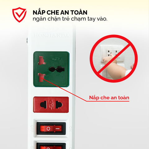 Ổ cắm điện Honjianda Mã 03 loại 2 công tắc - dây dài 3m, chất liệu ABS chịu nhiệt tốt