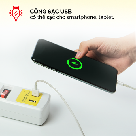 Ổ cắm điện Honjianda Mã 07  - công suất tối đa 3.300W, tích hợp cổng USB dây dài 3m, chất liệu ABS chịu nhiệt tốtH
