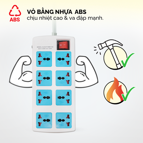 Ổ cắm điện Honjianda Mã 11 - công suất tối đa 3300W, tích hợp cổng USB đa năng, có nắp che an toàn cho trẻ em